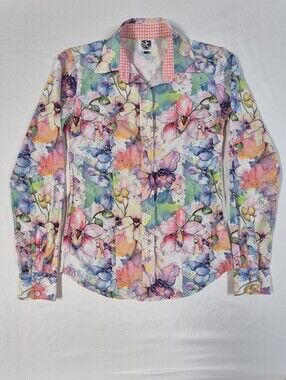 Royal Highness Equestrian Western Show Shirt Floral Watercolor Gingham Collar XS
